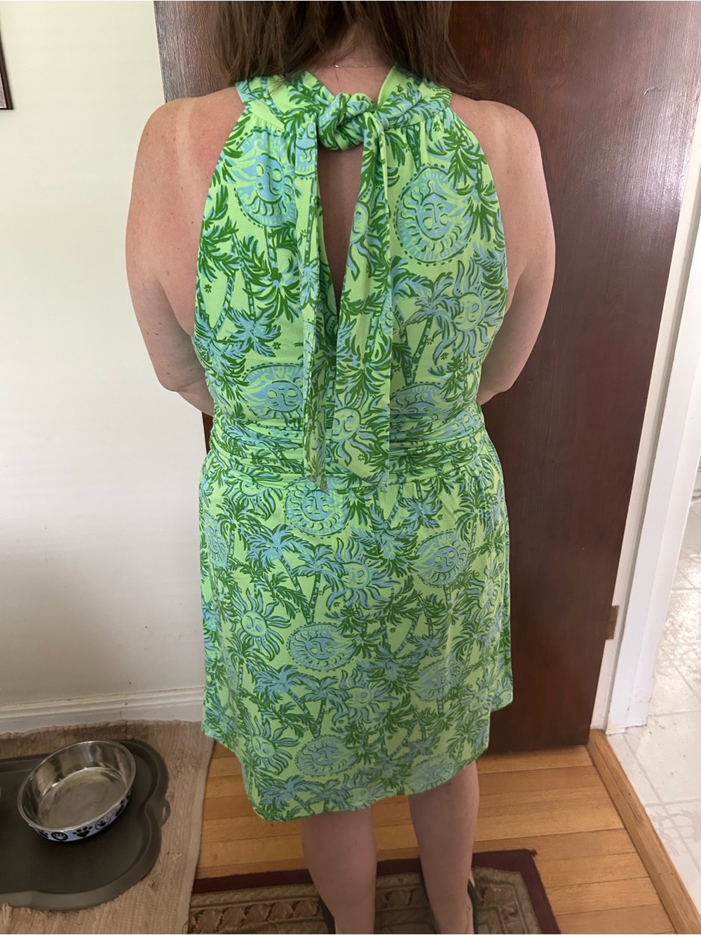 Lilly Pulitzer Lime Green and Light Blue Palm Print Dress - Picture 3 of 11
